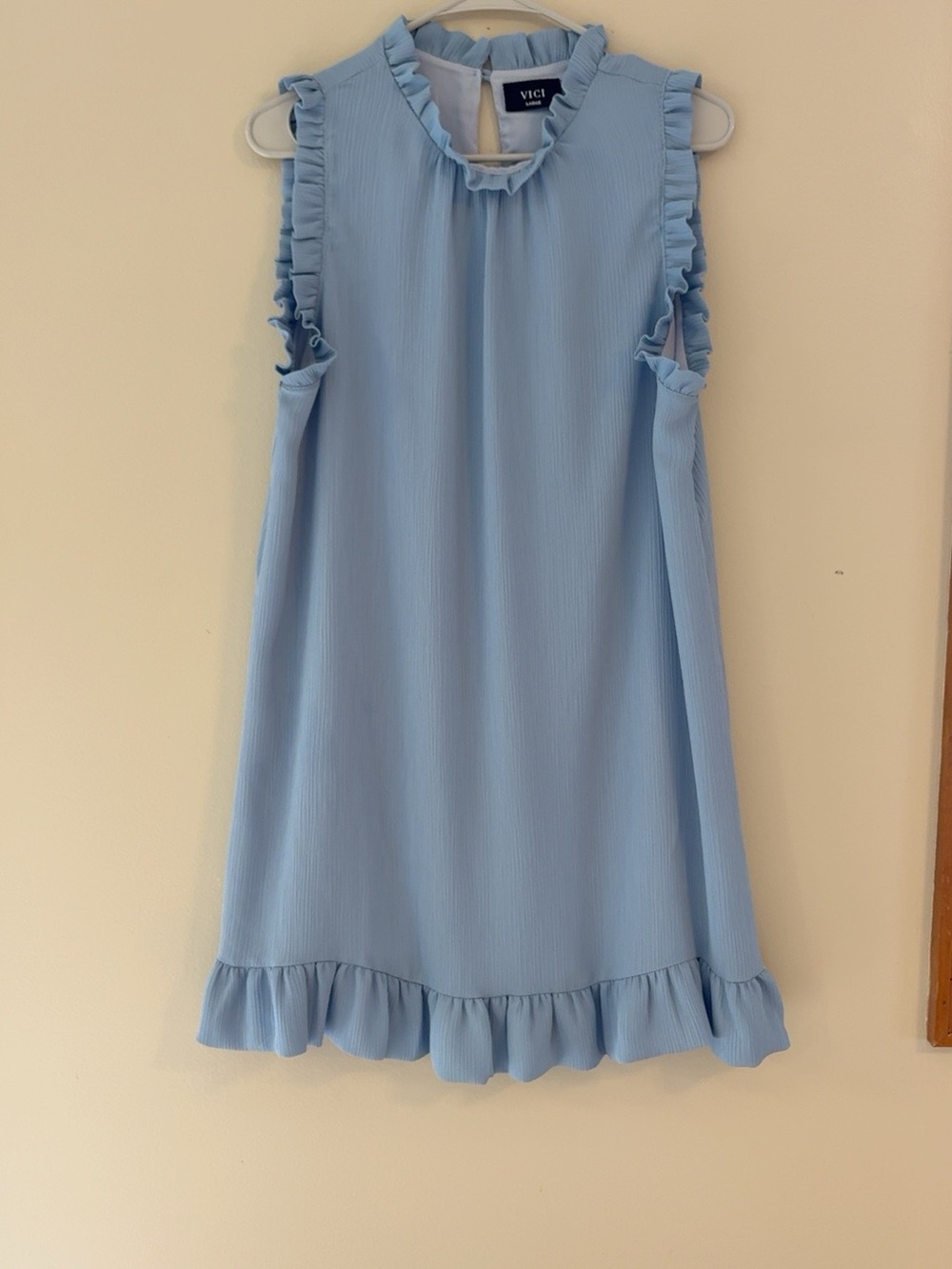 VICI Tyche Light Blue Ruffle Sleeveless Shift Dress Size Large